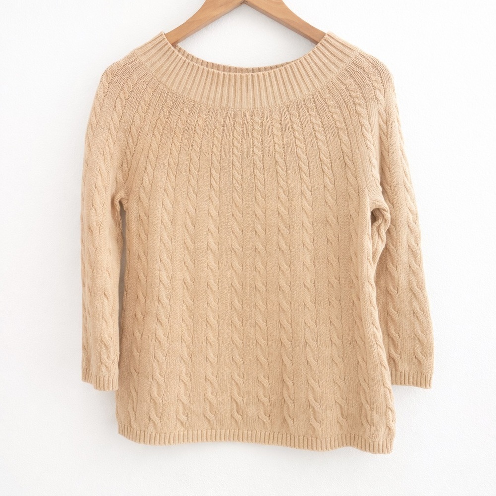 Talbots Cable Knit Tan Sweater Size Small 100% Cotton